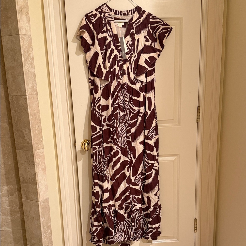 Maeve Anthropologie Somerset Brown and Cream Maxi Dress NWT